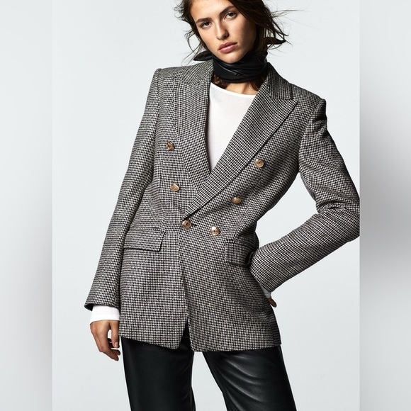Zara Jackets & Blazers - Zara Double Breasted Tailored Houndstooth Blazer